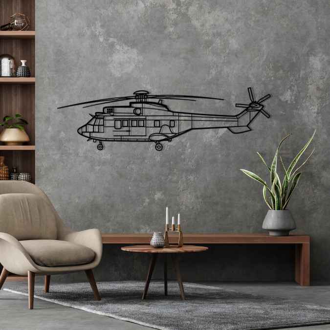 AS332 Super Puma Silhouette Metal Wall Art
