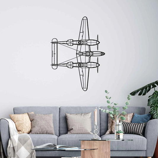 P-38 Lightning Top Silhouette Metal Wall Art