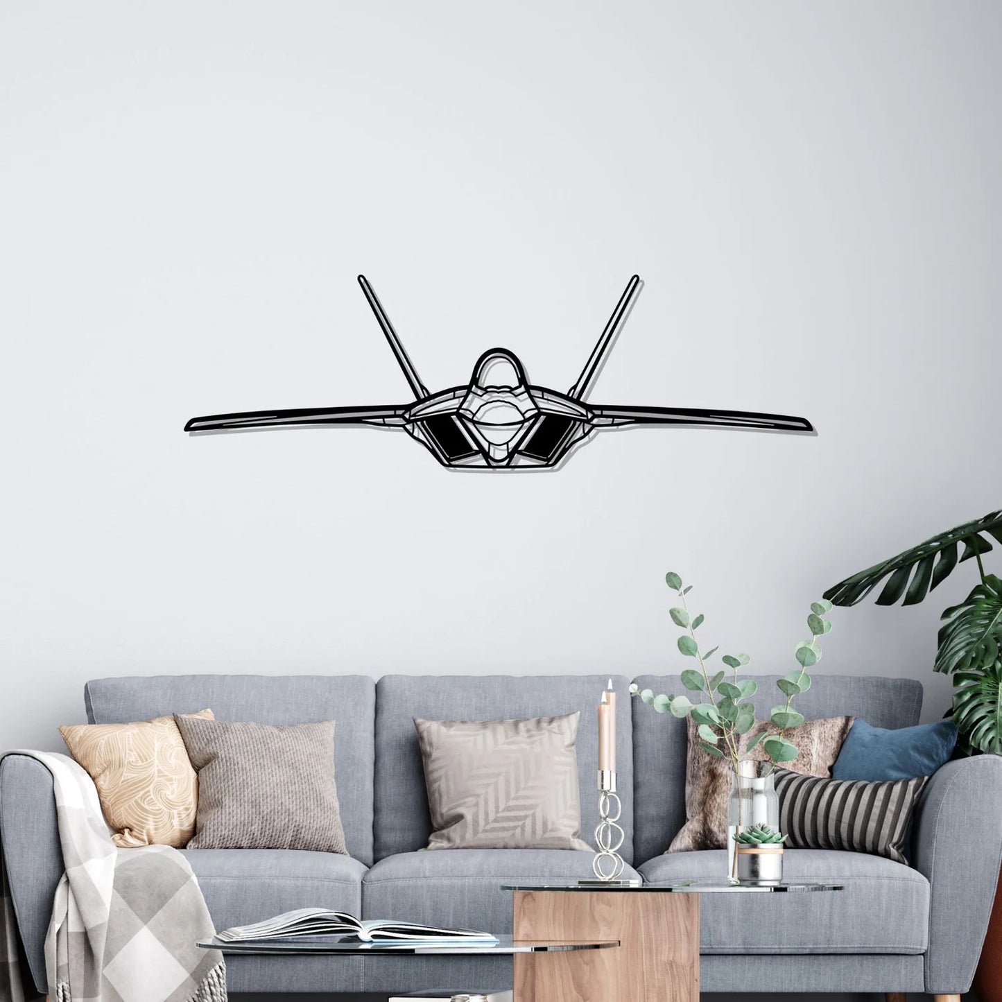 F-22 Raptor Front Silhouette Metal Wall Art