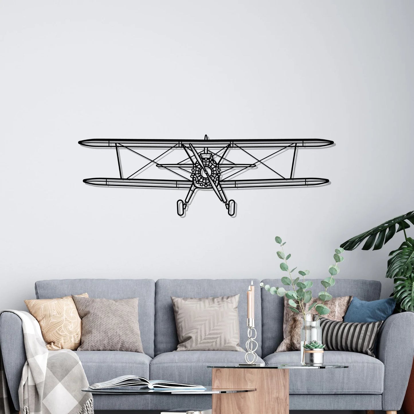Stearman Front Silhouette Metal Wall Art