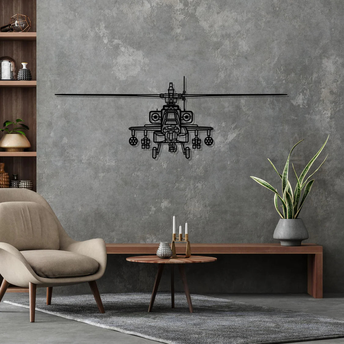 AH-64D Apache Front Silhouette Metal Wall Art