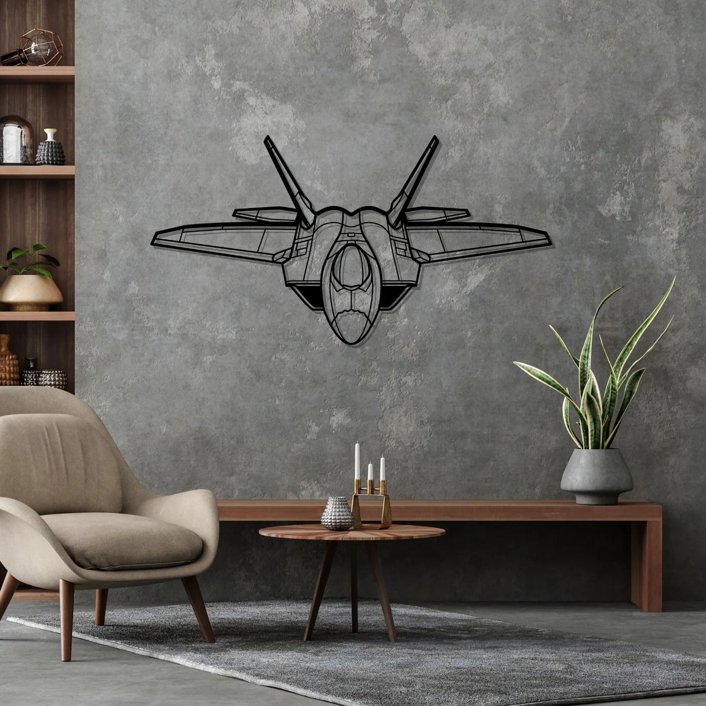 F-22 Raptor Angle Silhouette Metal Wall Art